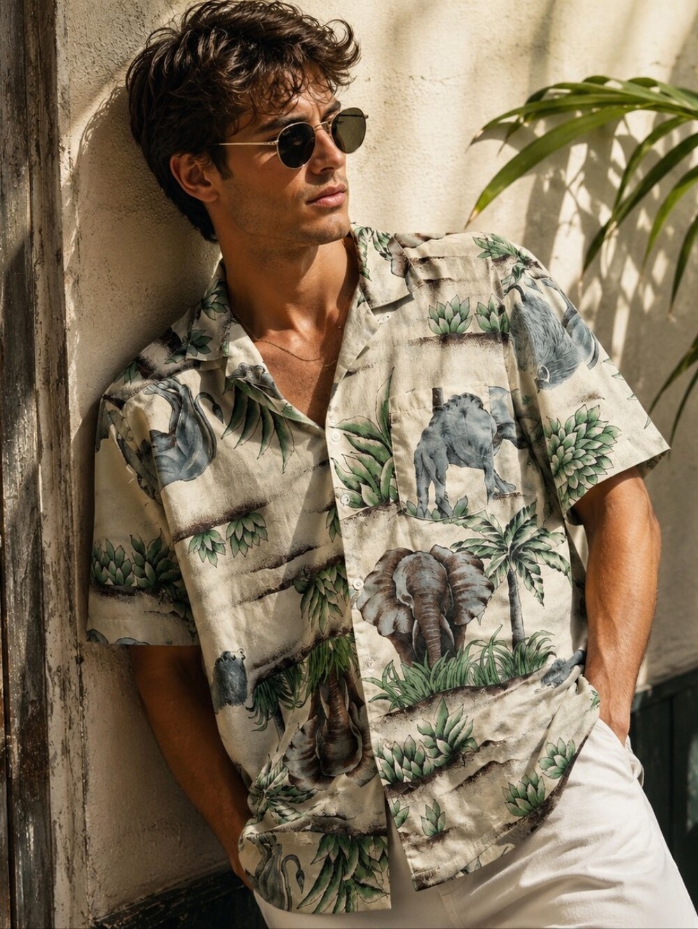 Vintage Men's Dinosaur Shirt Button Down Short Sleeve Camp Camping Retro large